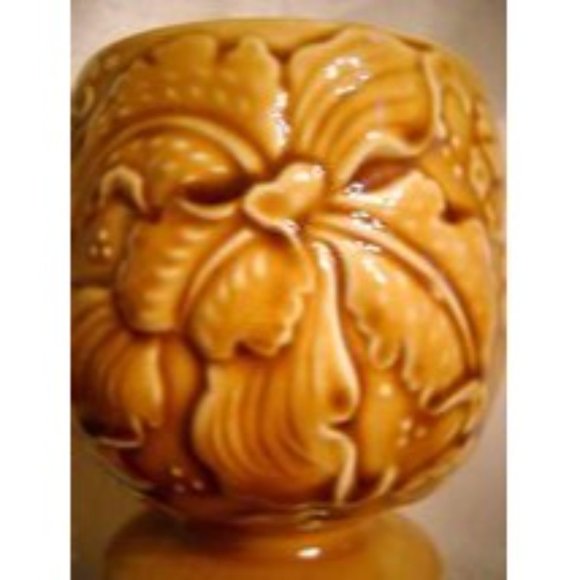 Royal Sealy Golden Brown Tropical Flowers Footed Coffee Mug Cup Collectible - Picture 2 of 5